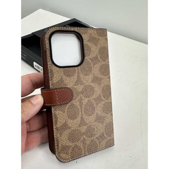 COACH NEW YORK Folio Wallet Detachable Case For Apple iPhone 15 Pro Max (Tan) - Picture 9 of 9